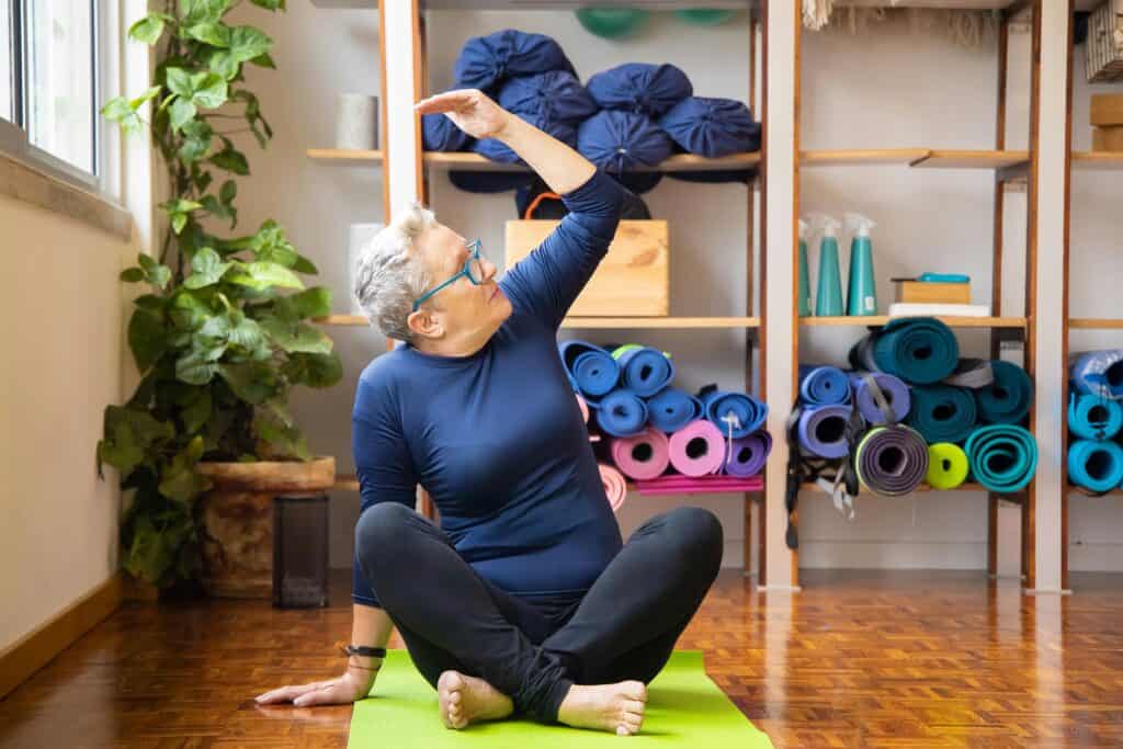 senior resident doing yoga