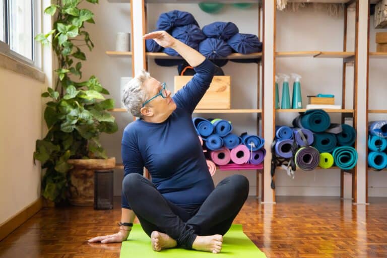 senior resident doing yoga